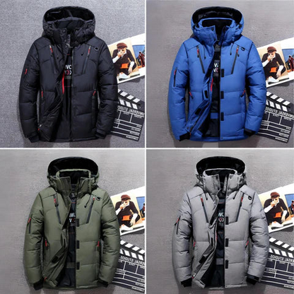 Synthetic Insulated Jacket with Adjustable Hood and Multiple Zippered Pockets, Water-Repellent