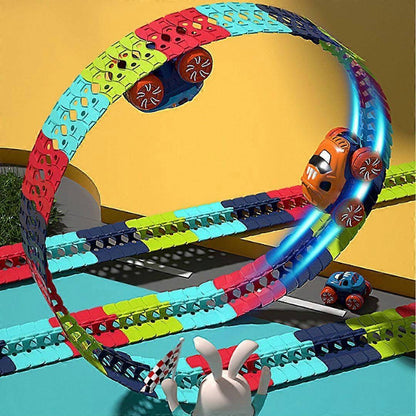 Glow in the Dark Flexible Race Track Set with Snap Together Pieces and a Detachable Body Car in 92 or 184 Pieces