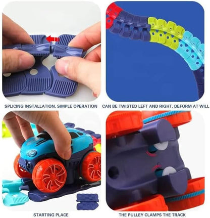 Glow in the Dark Flexible Race Track Set with Snap Together Pieces and a Detachable Body Car in 92 or 184 Pieces
