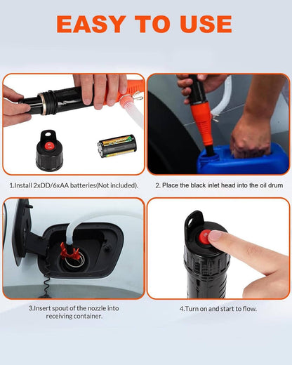 Battery Operated Liquid Transfer Pump with Extended Tubes and Multi-Fluid Compatibility