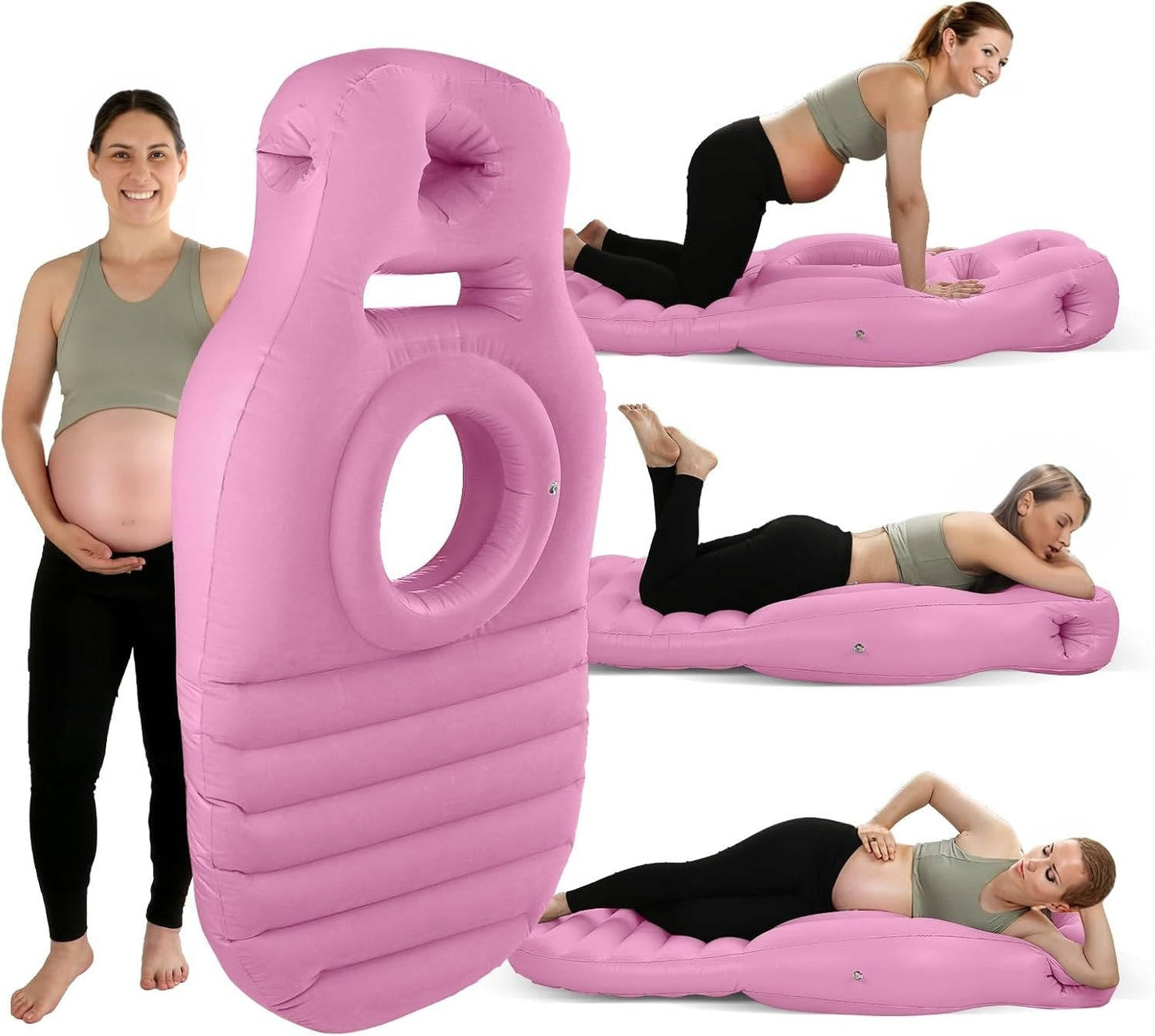 Inflatable Pregnancy Pillow with Center Belly Opening and Dual Air Chambers, 65 Inch