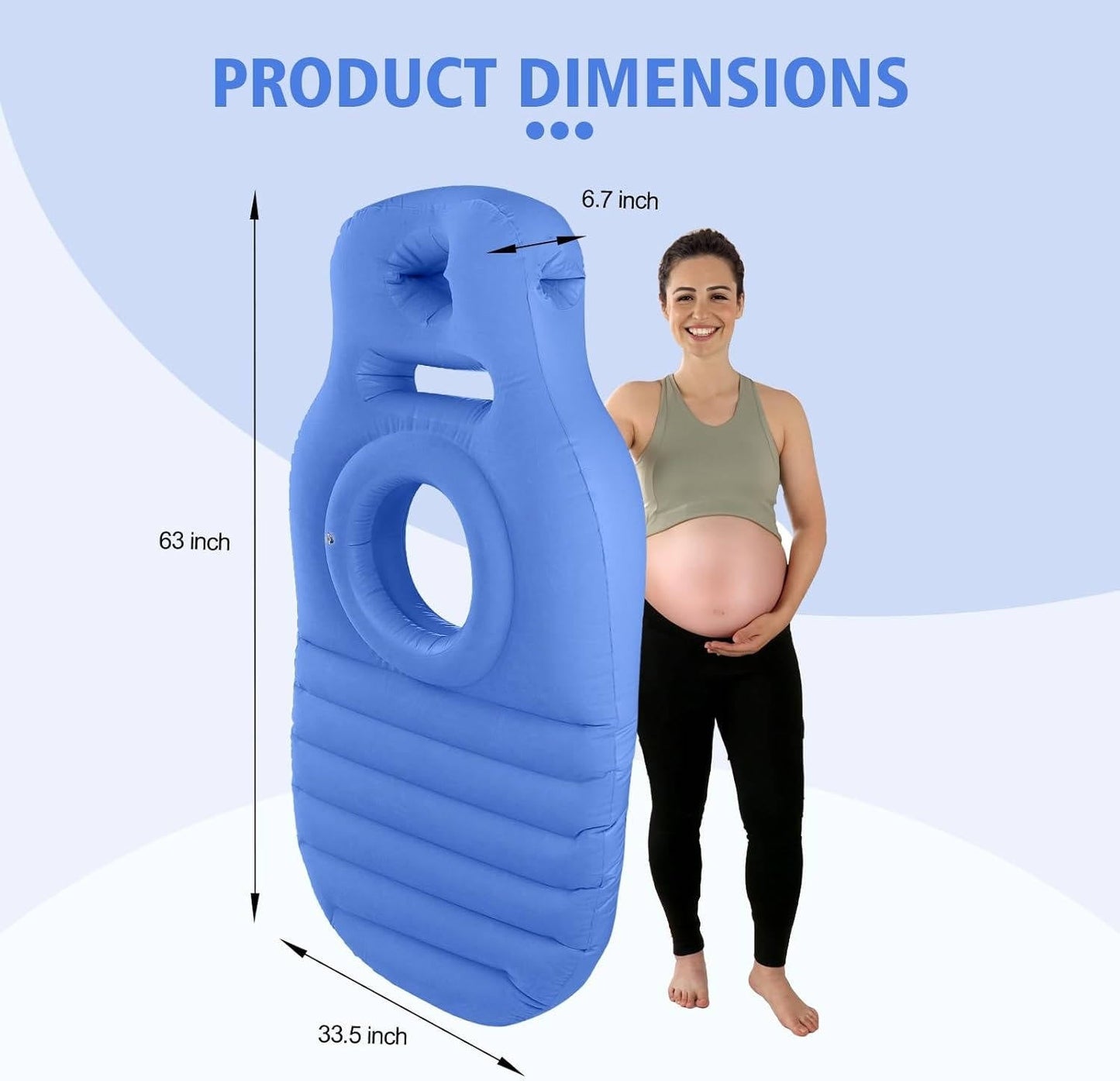 Inflatable Pregnancy Pillow with Center Belly Opening and Dual Air Chambers, 65 Inch