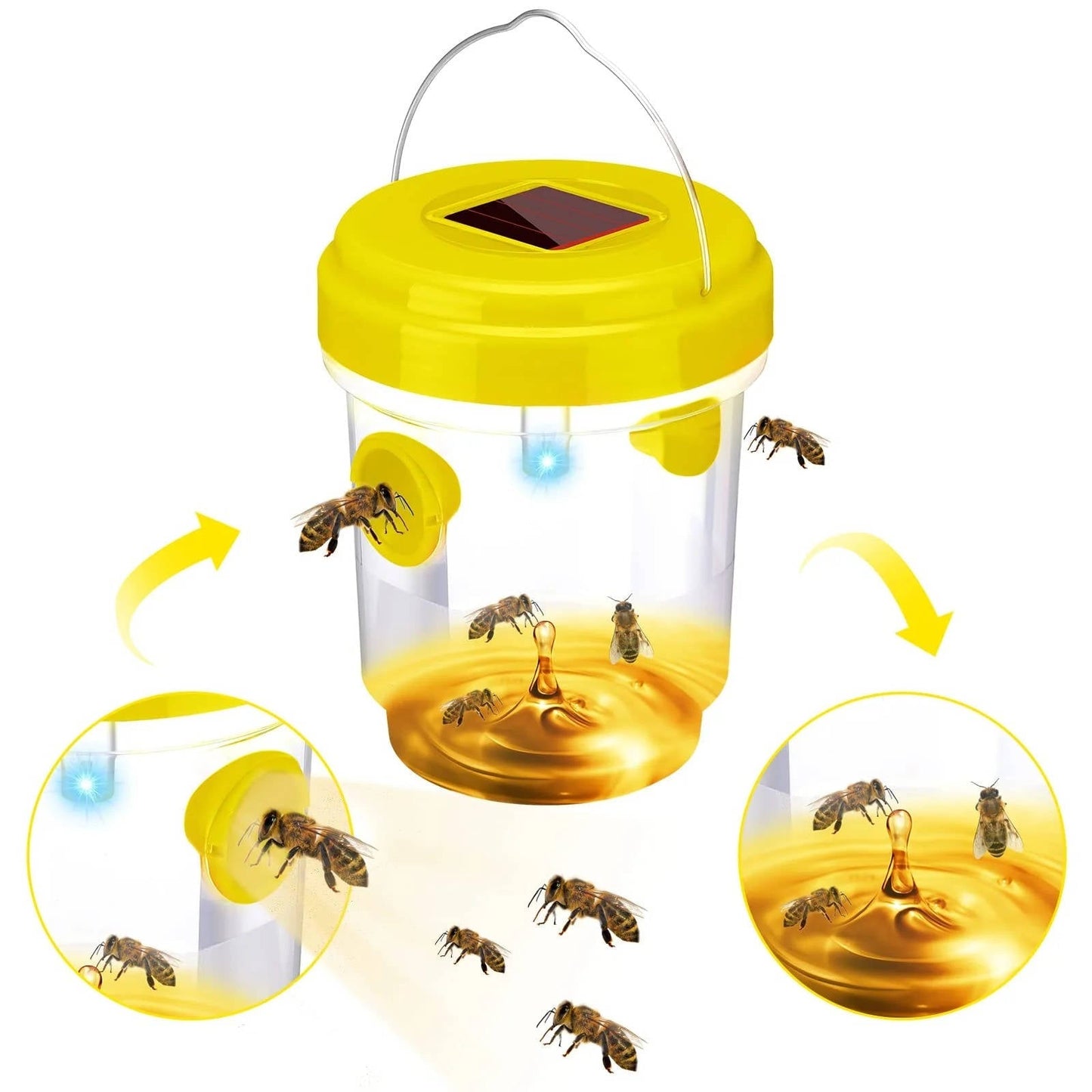 Solar Wasp and Bee Trap with UV Light and Dual Entry Tunnels, Pack of 6
