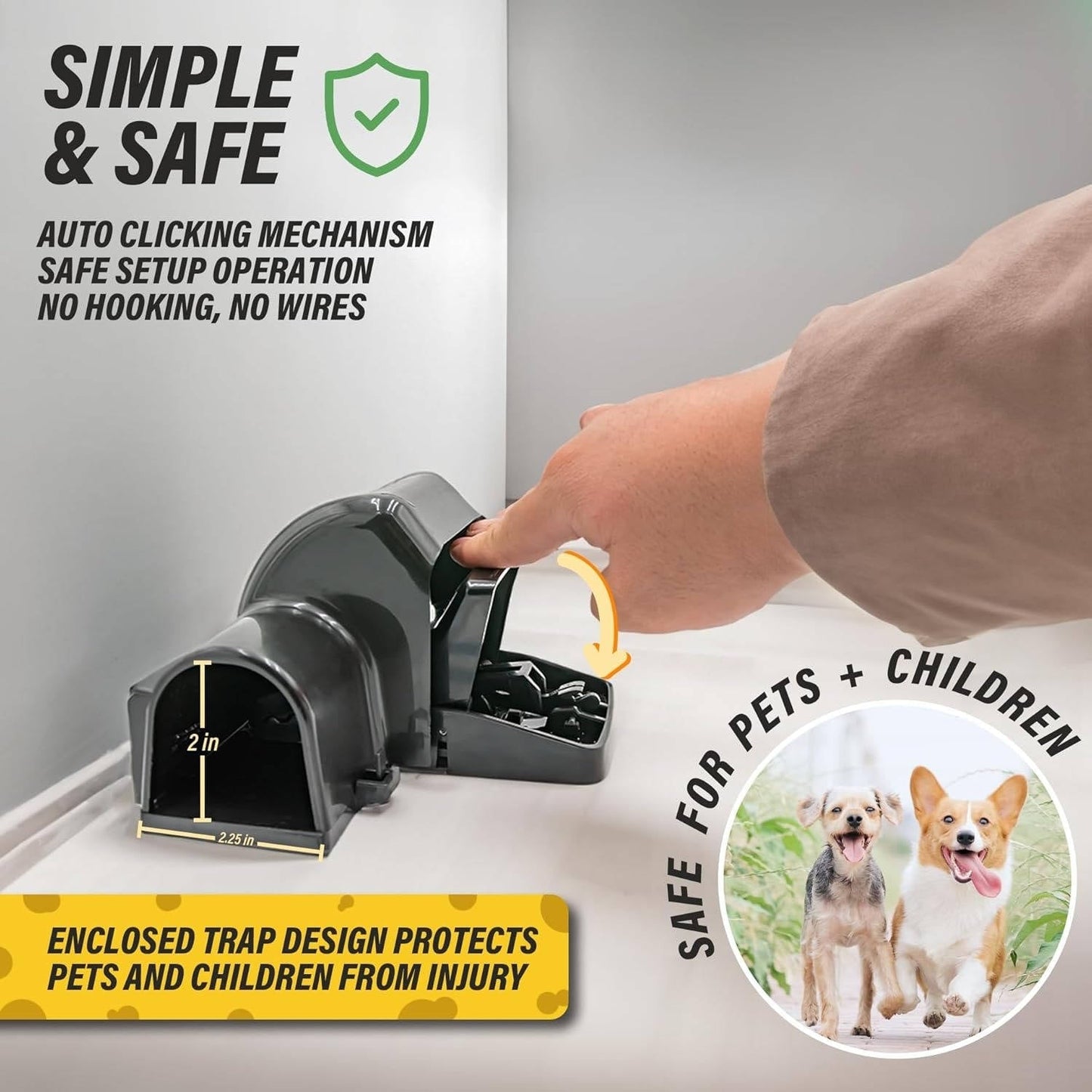 Enclosed Rodent Trap 2 Pack with Dual Entry Openings and Safety Lever, Indoor/Outdoor