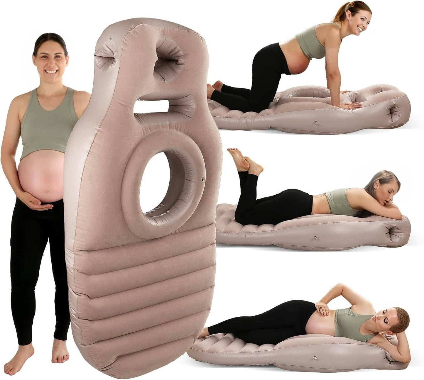 Inflatable Pregnancy Pillow with Center Belly Opening and Dual Air Chambers, 65 Inch