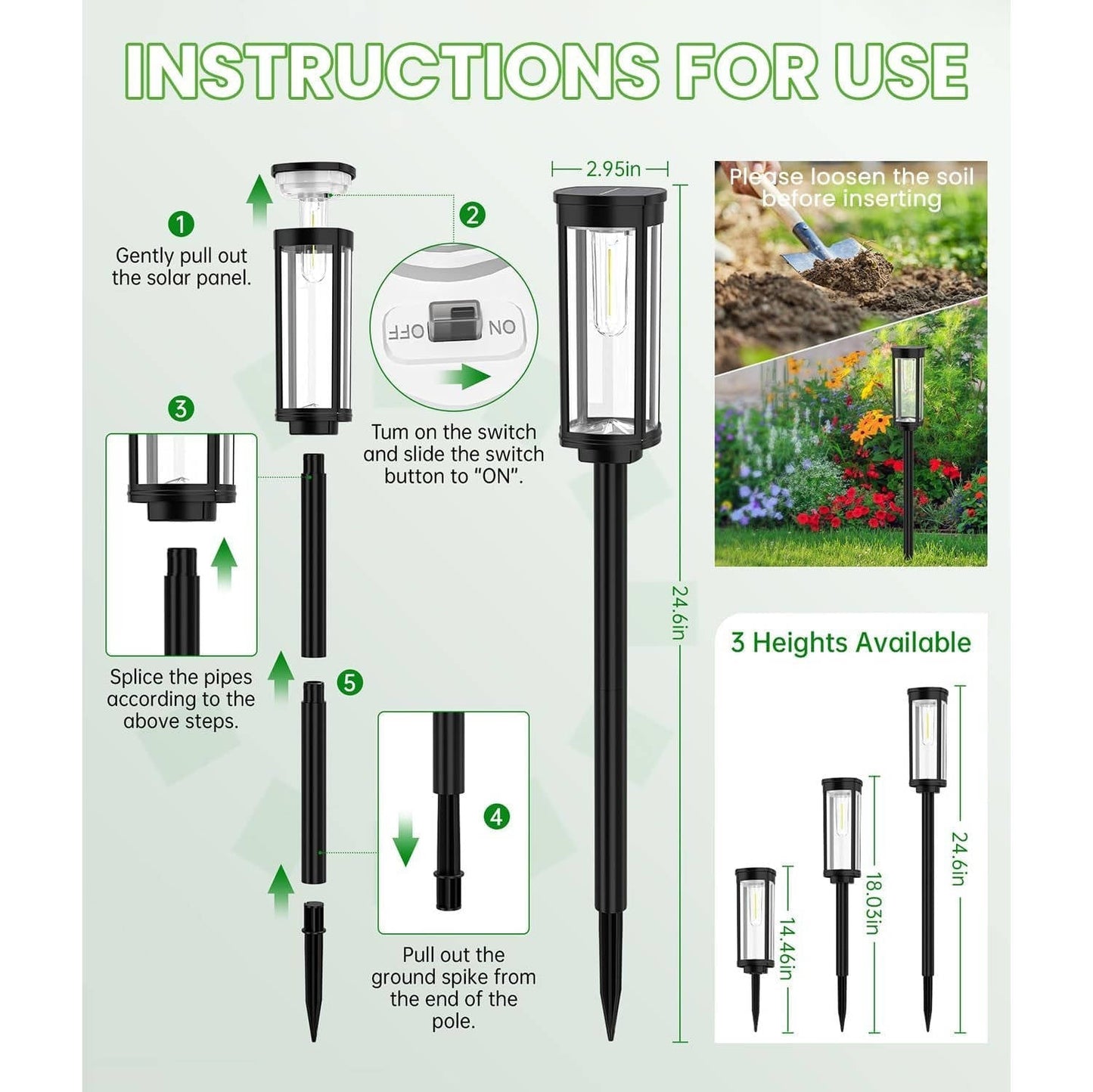 Solar Pathway Light with Monocrystalline Panel and Dusk Sensor, Pattern Projection Shade