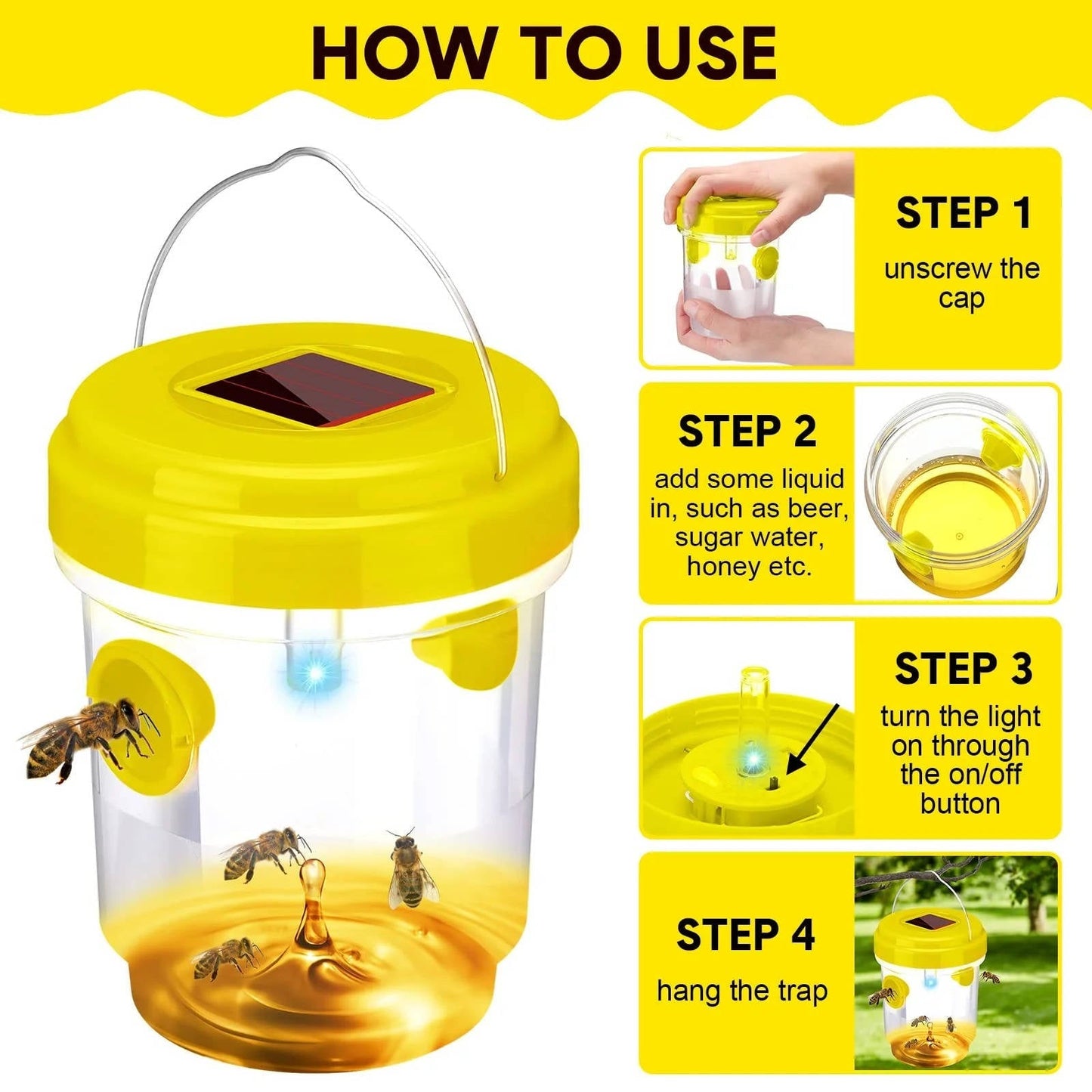 Solar Wasp and Bee Trap with UV Light and Dual Entry Tunnels, Pack of 6