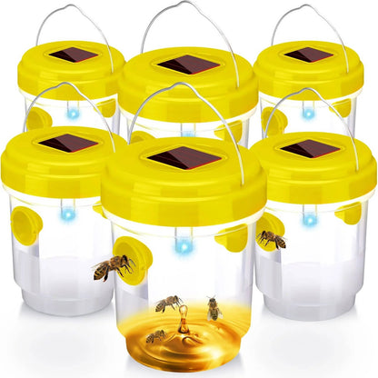 Solar Wasp and Bee Trap with UV Light and Dual Entry Tunnels, Pack of 6