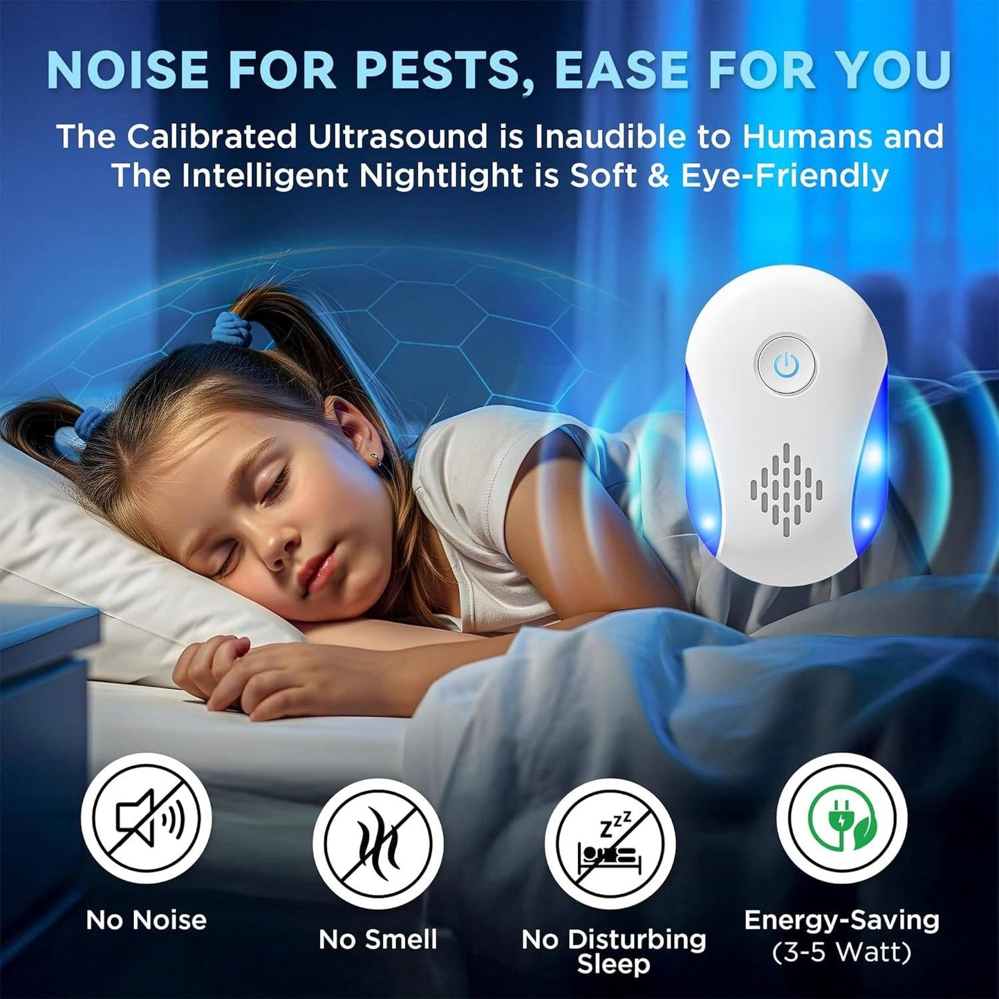 Ultrasonic Pest Repeller with Dual Mode and Nightlight, 6 Pack for Indoor Use