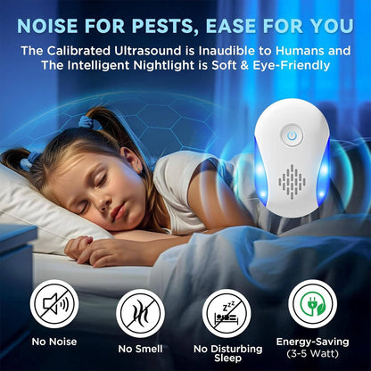 Ultrasonic Pest Repeller with Dual Mode and Nightlight, 6 Pack for Indoor Use