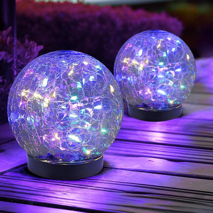 Solar Globe Pathway Lights with Cracked Glass and Automatic Dusk Sensor, 2 Pack