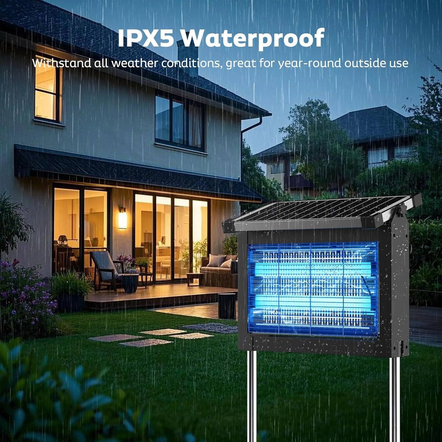 Solar Mosquito Zapper with Dual LED Bulbs and 4500 Volt Electric Grid for 3500 Sq.ft