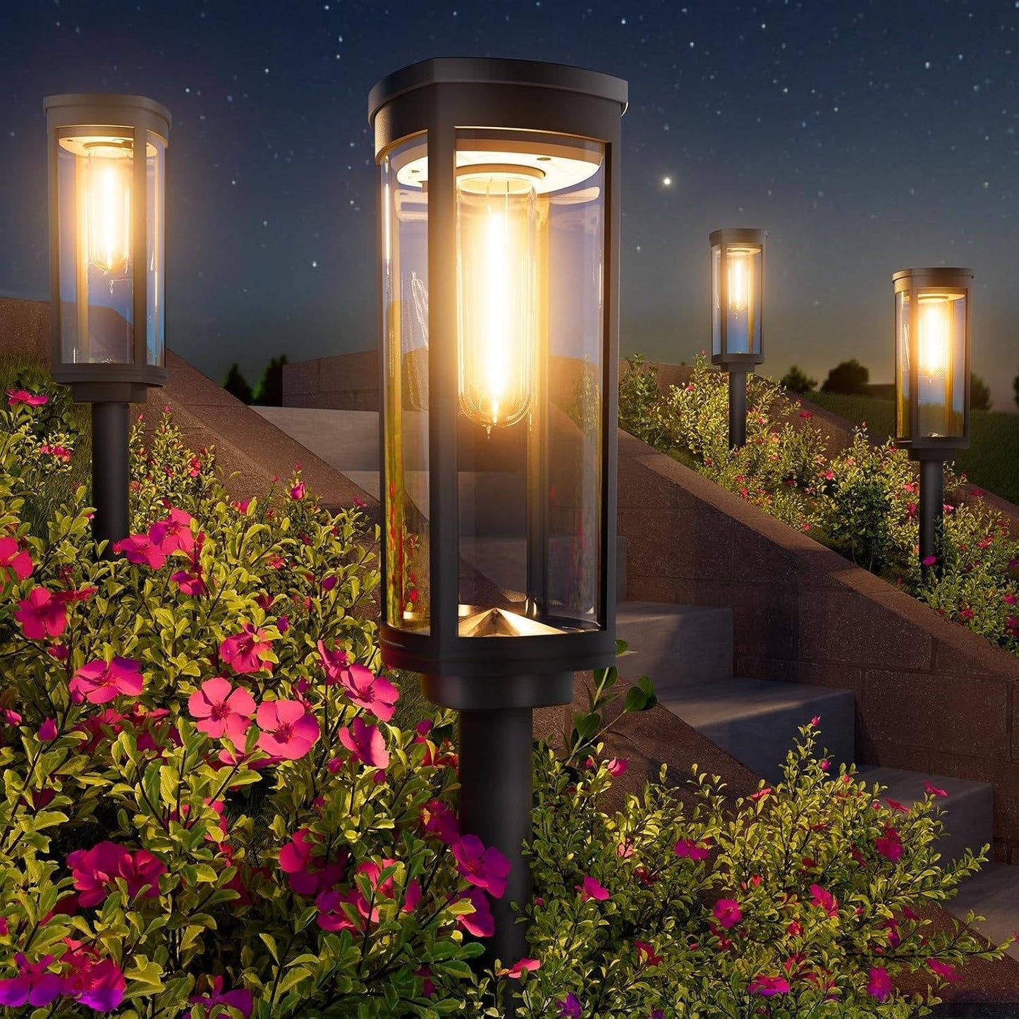 Solar Pathway Light with Monocrystalline Panel and Dusk Sensor, Pattern Projection Shade