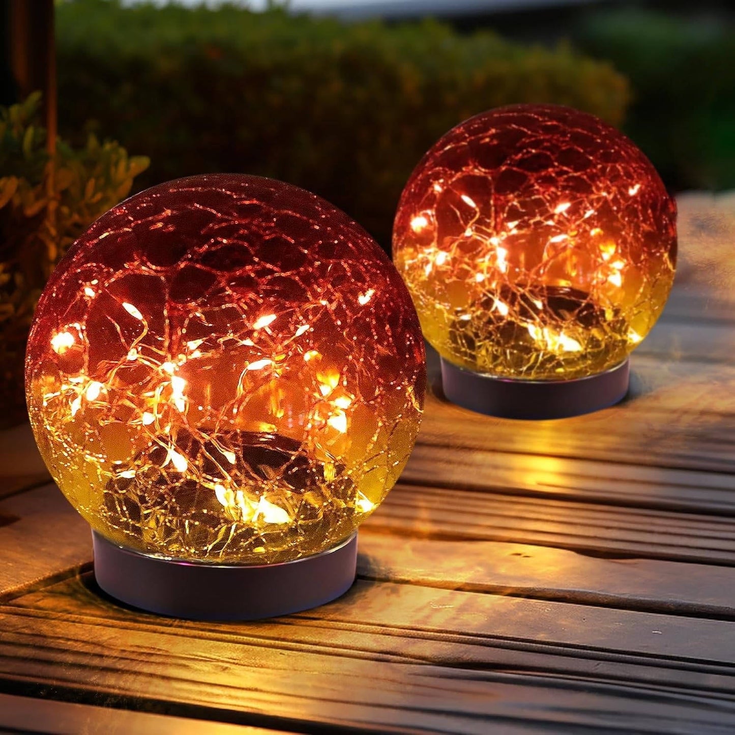 Solar Globe Pathway Lights with Cracked Glass and Automatic Dusk Sensor, 2 Pack
