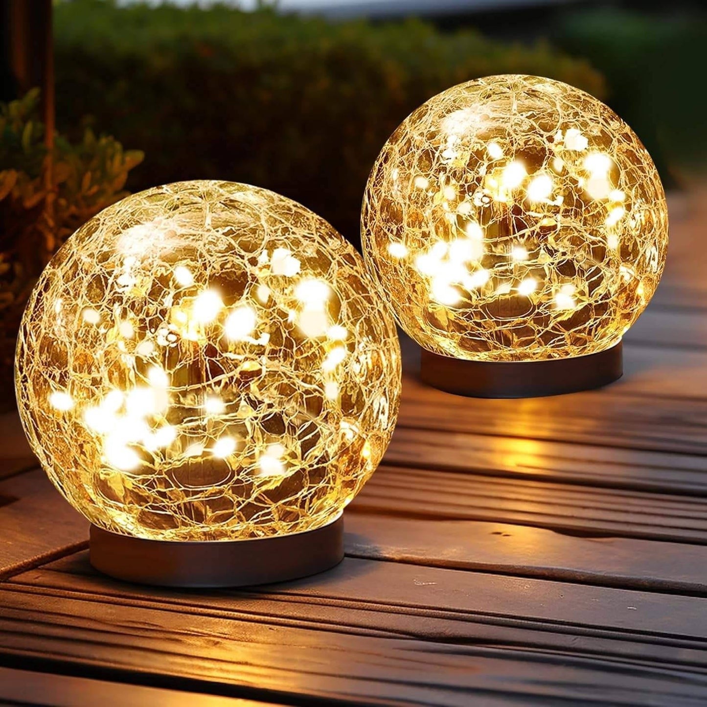 Solar Globe Pathway Lights with Cracked Glass and Automatic Dusk Sensor, 2 Pack