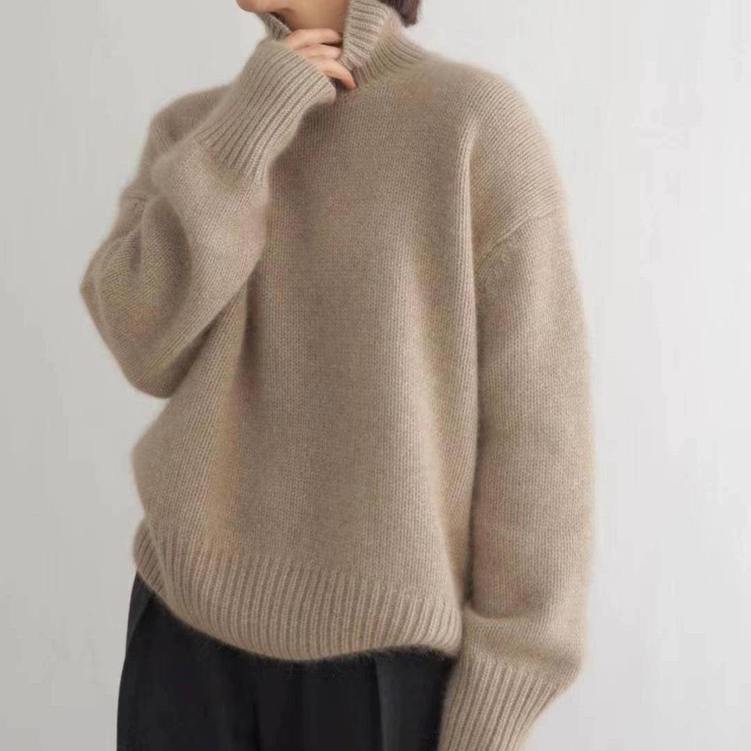 Women's Turtleneck Sweater with Stretch Knit and Full Length Sleeves, Loose Fit