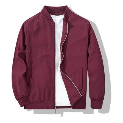 Men's Bomber Jacket with Metal Zipper and Rib Knit Cuffs, Matte Wind-Blocking