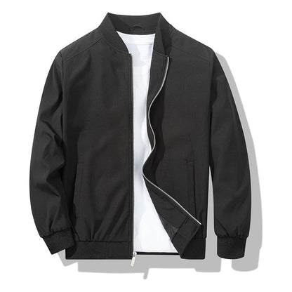 Men's Bomber Jacket with Metal Zipper and Rib Knit Cuffs, Matte Wind-Blocking