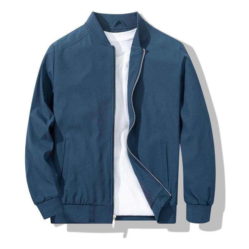 Men's Bomber Jacket with Metal Zipper and Rib Knit Cuffs, Matte Wind-Blocking