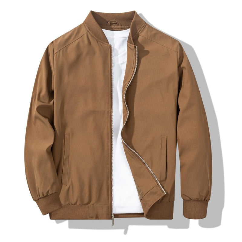 Men's Bomber Jacket with Metal Zipper and Rib Knit Cuffs, Matte Wind-Blocking