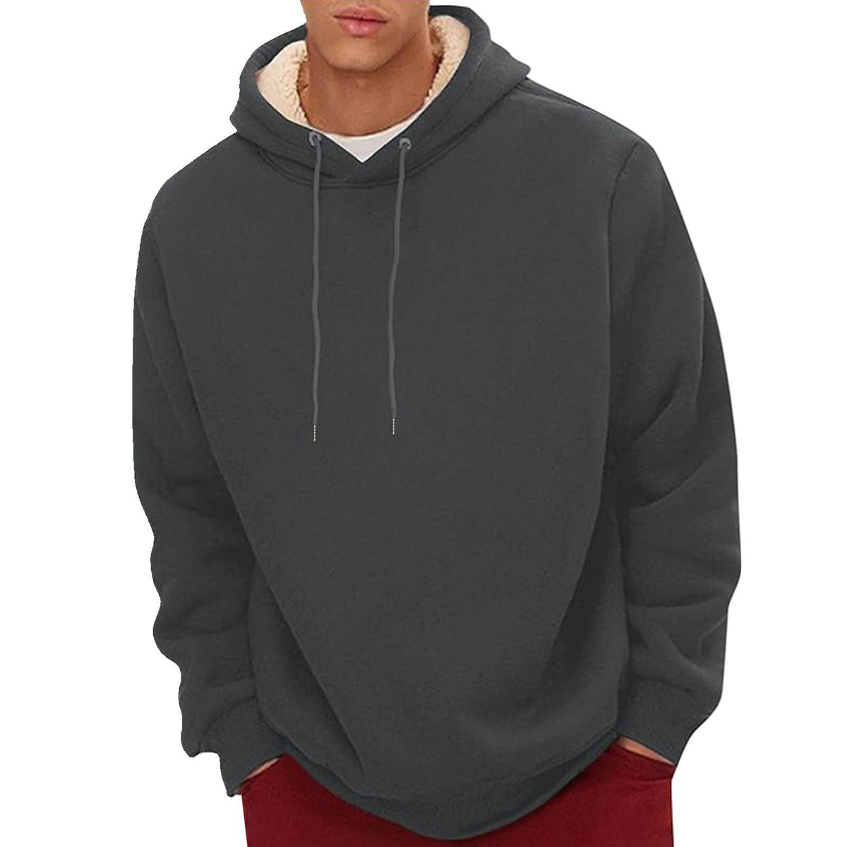 Men's Sherpa Fleece Hoodie with Hidden Security Pocket and Raglan Sleeves
