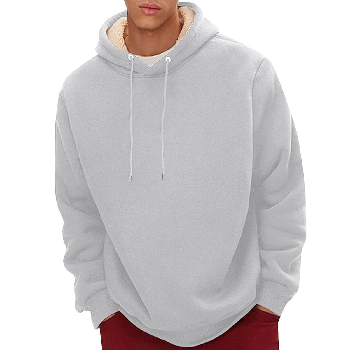 Men's Sherpa Fleece Hoodie with Hidden Security Pocket and Raglan Sleeves