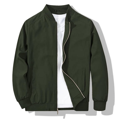 Men's Bomber Jacket with Metal Zipper and Rib Knit Cuffs, Matte Wind-Blocking