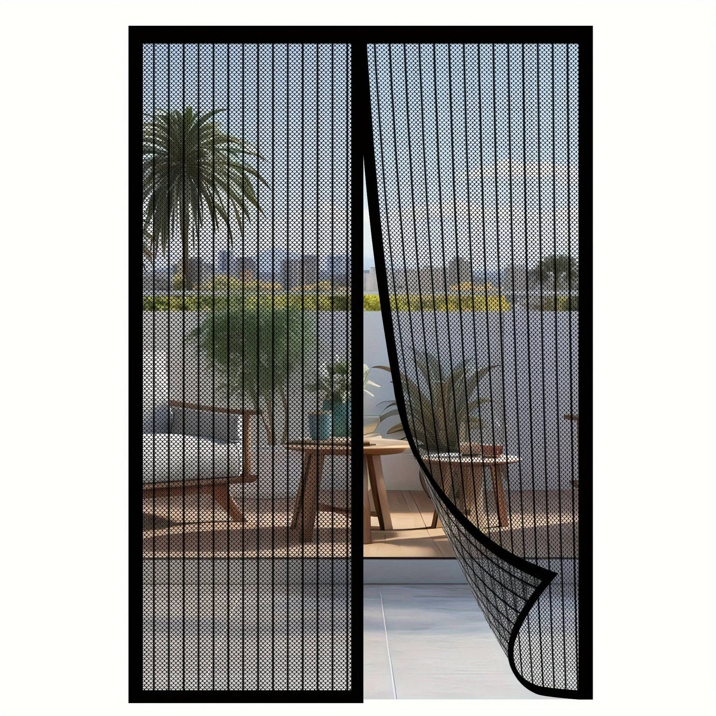 Magnetic Screen Door with Auto-Closing Panels and Machine Washable Mesh