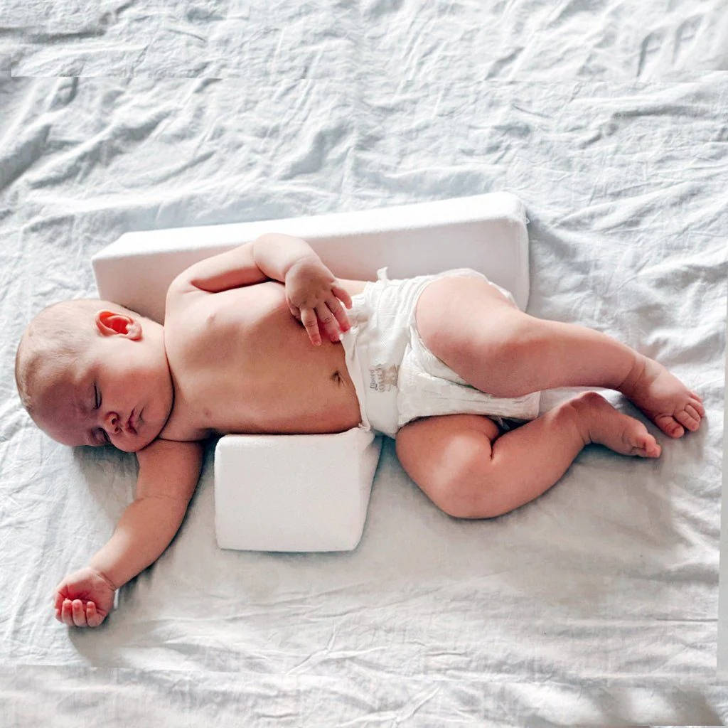 Infant Side Sleeping Positioner with Dual Pillows and Adjustable Width, Machine Washable Cover