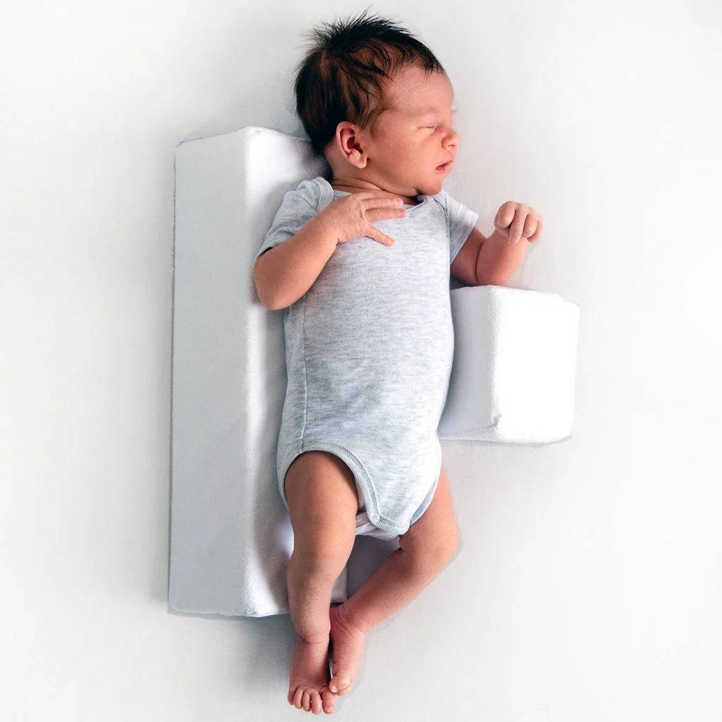 Infant Side Sleeping Positioner with Dual Pillows and Adjustable Width, Machine Washable Cover