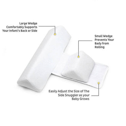 Infant Side Sleeping Positioner with Dual Pillows and Adjustable Width, Machine Washable Cover