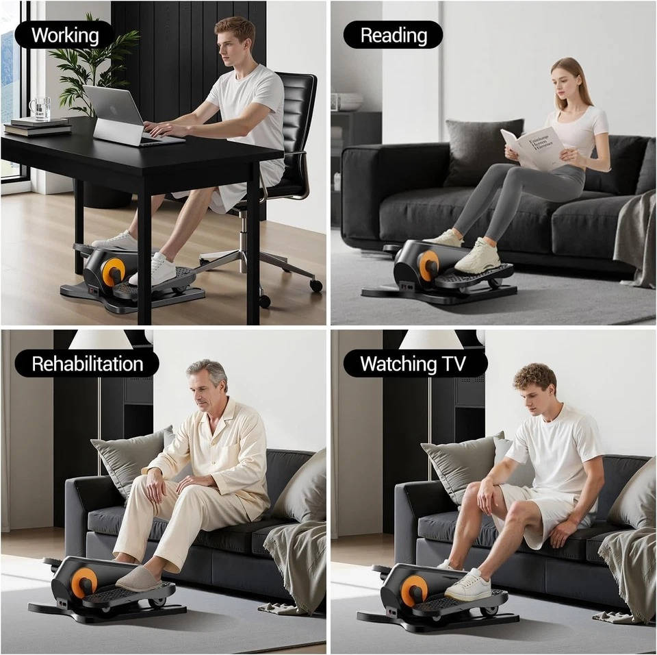 Motorized Elliptical Leg Machine with Remote Control and 12-Speed Settings for Desk Use