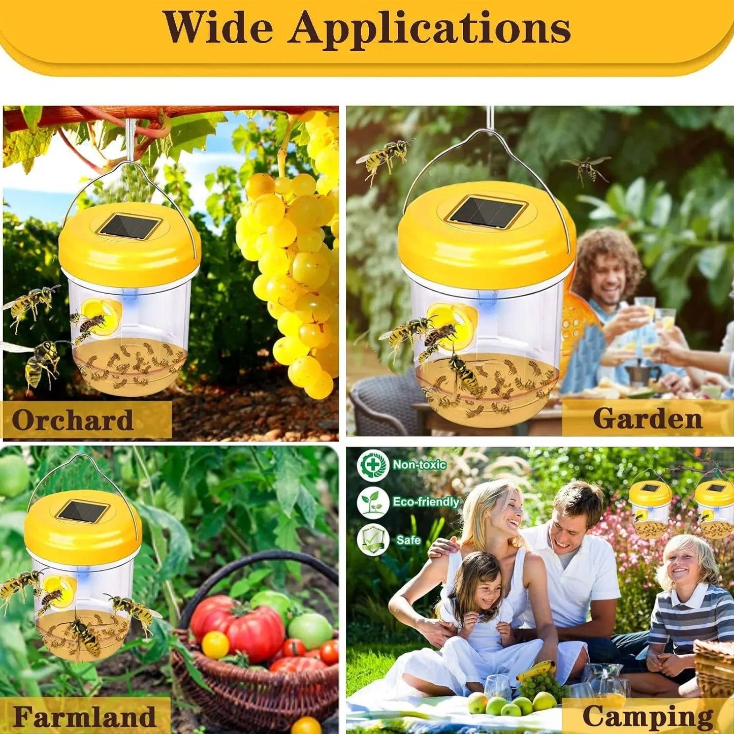 Solar Wasp and Bee Trap with UV Light and Dual Entry Tunnels, Pack of 6