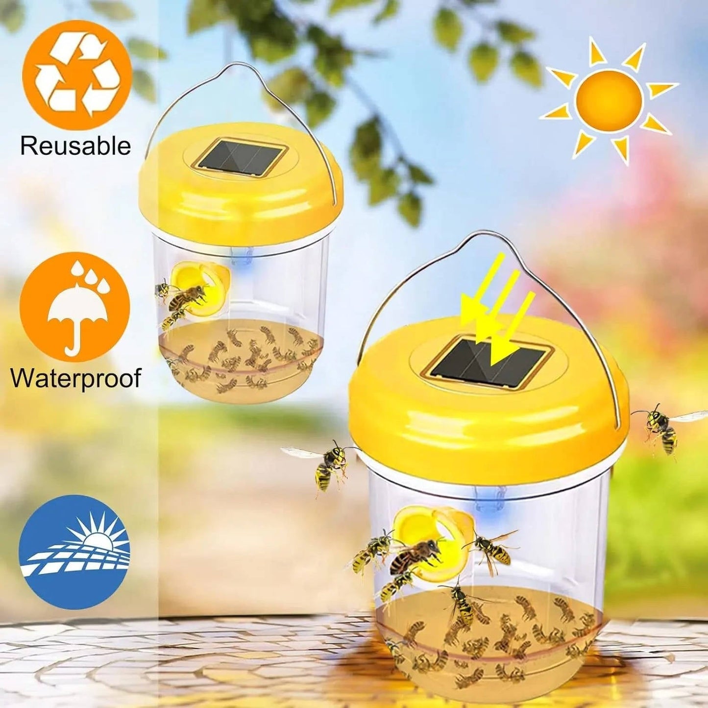 Solar Wasp and Bee Trap with UV Light and Dual Entry Tunnels, Pack of 6
