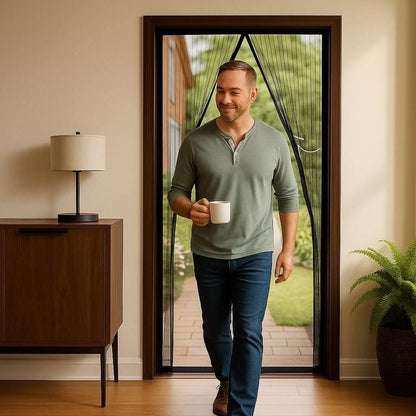 Magnetic Screen Door with Auto-Closing Panels and Machine Washable Mesh