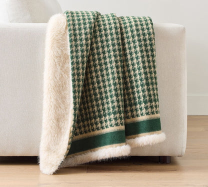 Houndstooth Throw Blanket with Faux Fur Backing, 50x60 Inches