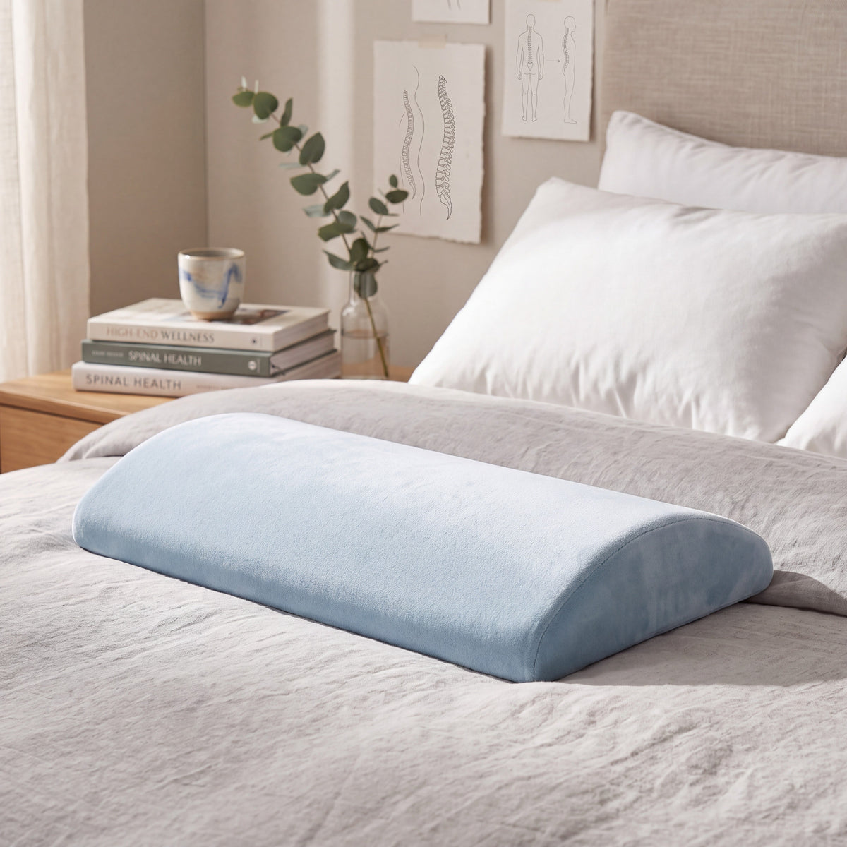Lower Back Support Pillow with Memory Foam Core and Tapered Edge Design