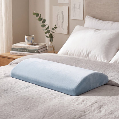Lower Back Support Pillow with Memory Foam Core and Tapered Edge Design