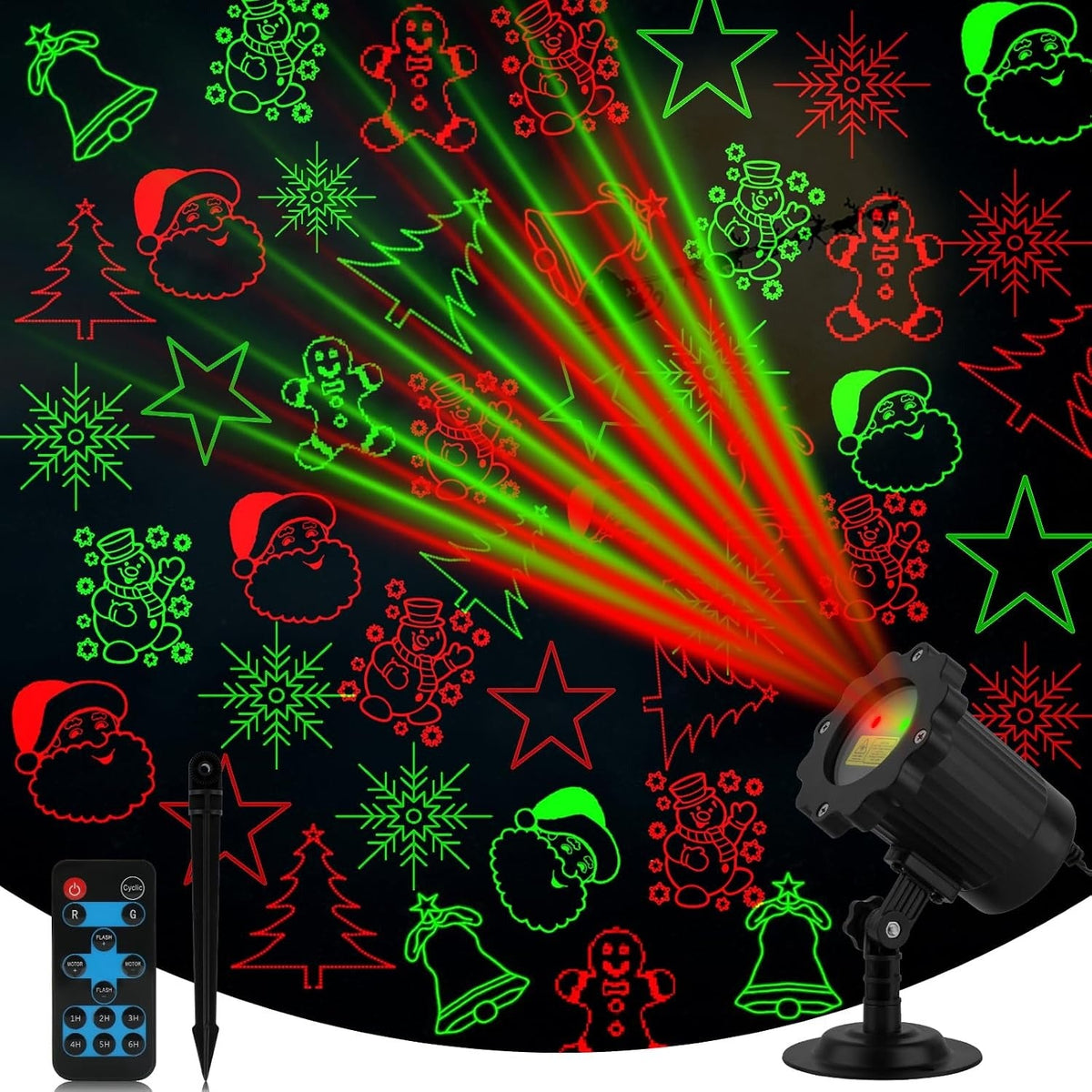 Outdoor Laser Projector Light with RF Remote and Timer for Holiday Decorations