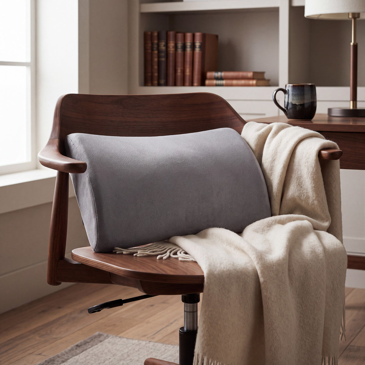 Lower Back Support Pillow with Memory Foam Core and Tapered Edge Design