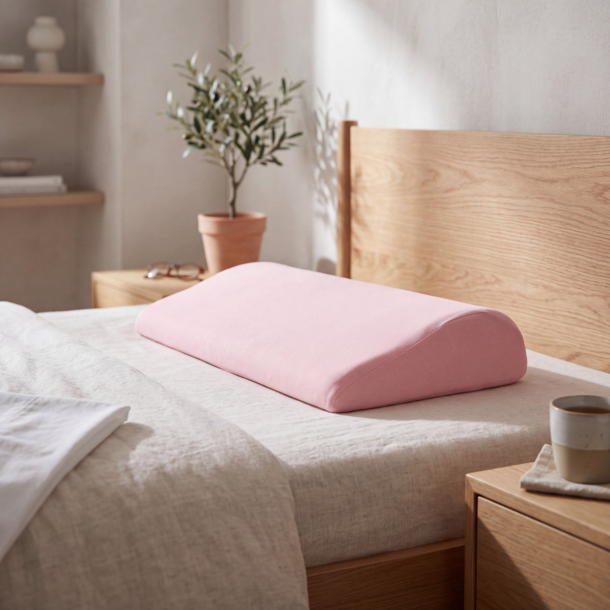 Lower Back Support Pillow with Memory Foam Core and Tapered Edge Design