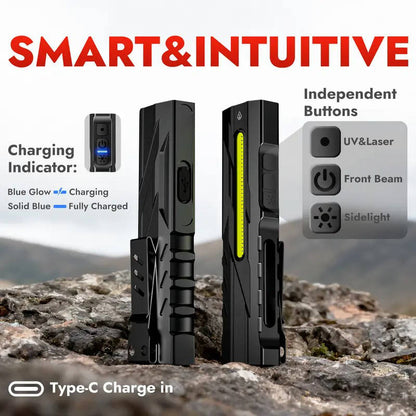 Rechargeable LED Flashlight with Magnetic Tail and UV Light, 1500 Lumens