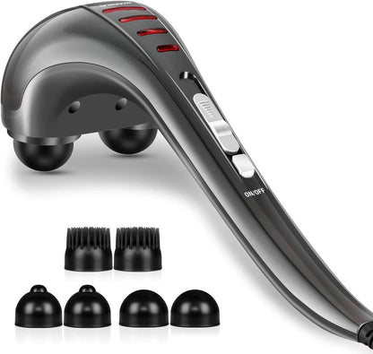 Electric Percussion Massager with Dual Heads and Variable Speed, 3 Interchangeable Nodes