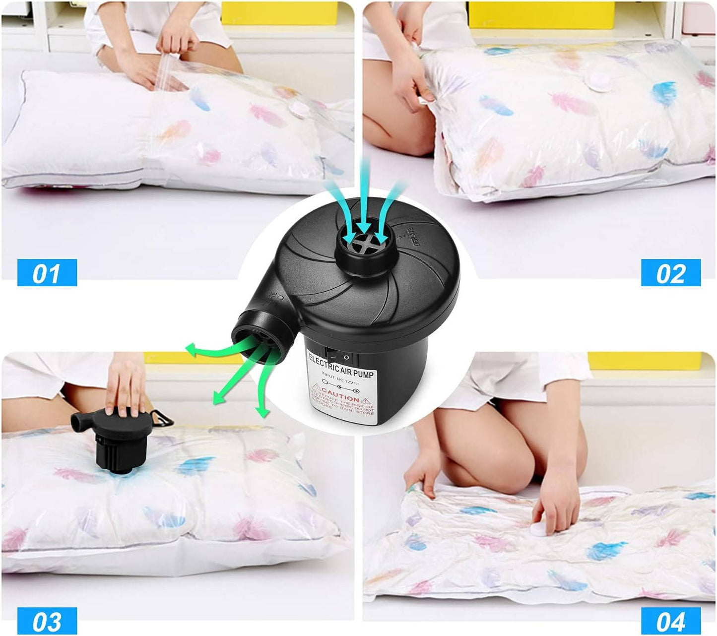 Dual Mode Air Pump with 3 Nozzles and Deflation Port, 12V/110V Power
