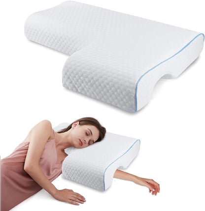 L-Shaped Arm Tunnel Pillow with Memory Foam and Breathable Knit Cover, Machine Washable