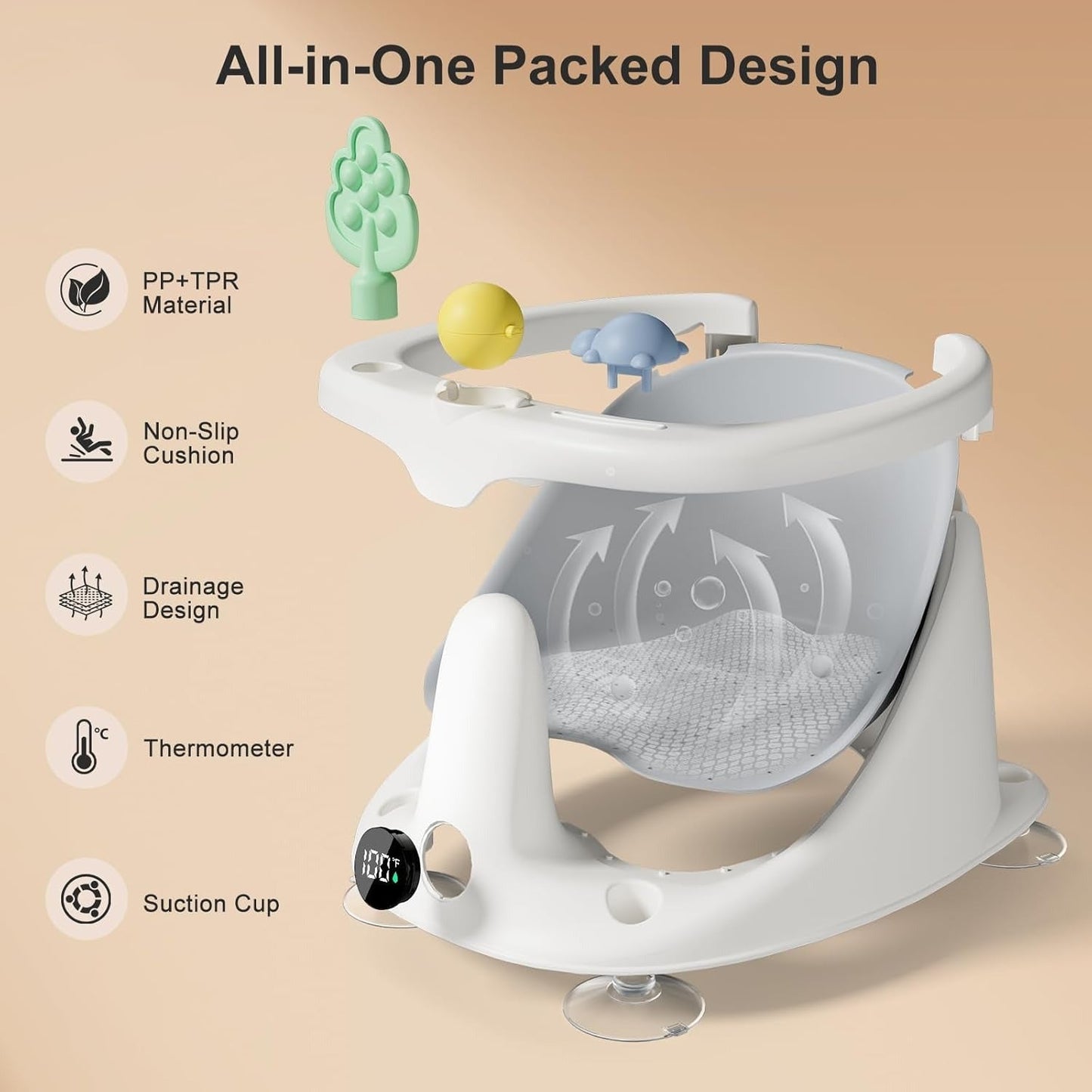 Infant Bath Seat with Temperature Display and Rinse Cup for 6 Months+