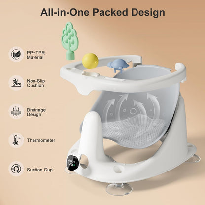 Infant Bath Seat with Temperature Display and Rinse Cup for 6 Months+