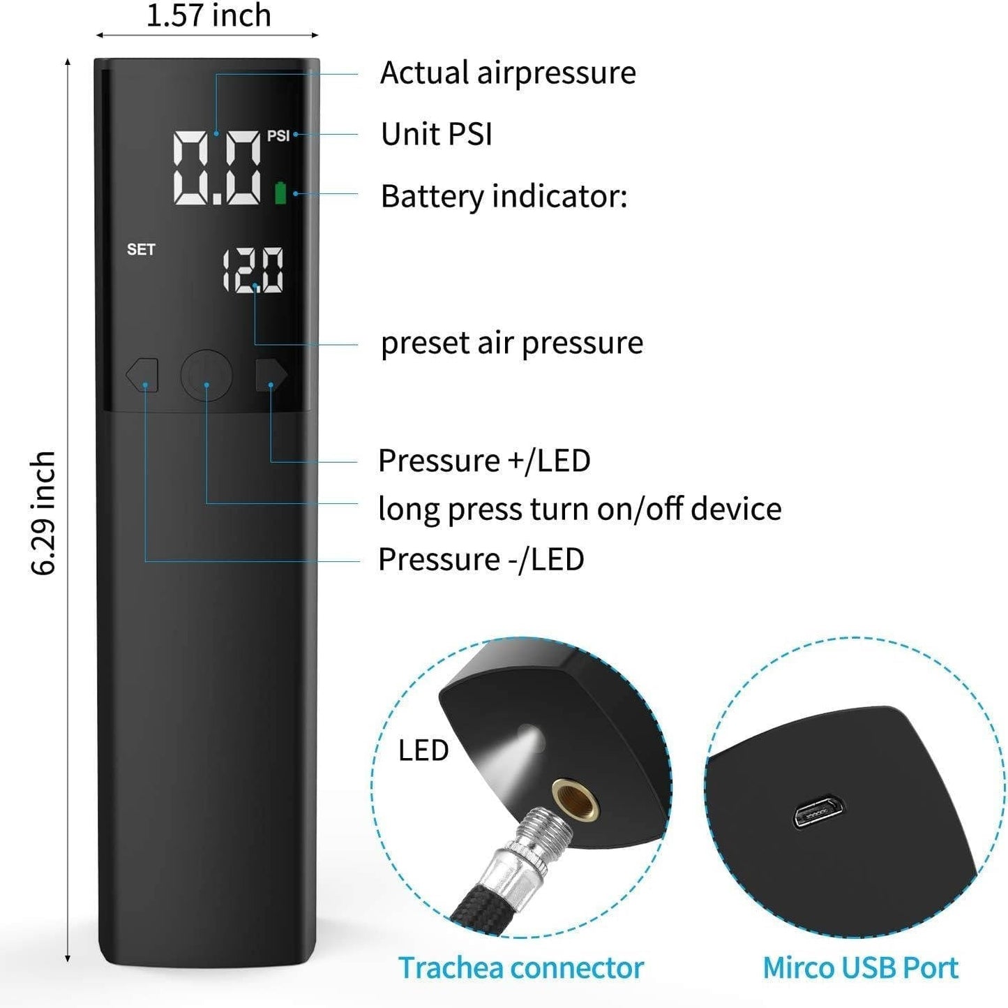 Electric Ball Pump with Digital Pressure Display and Auto Shutoff Sensor for Sports Balls