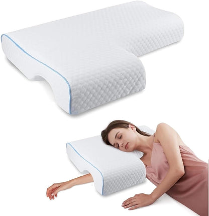 L-Shaped Arm Tunnel Pillow with Memory Foam and Breathable Knit Cover, Machine Washable