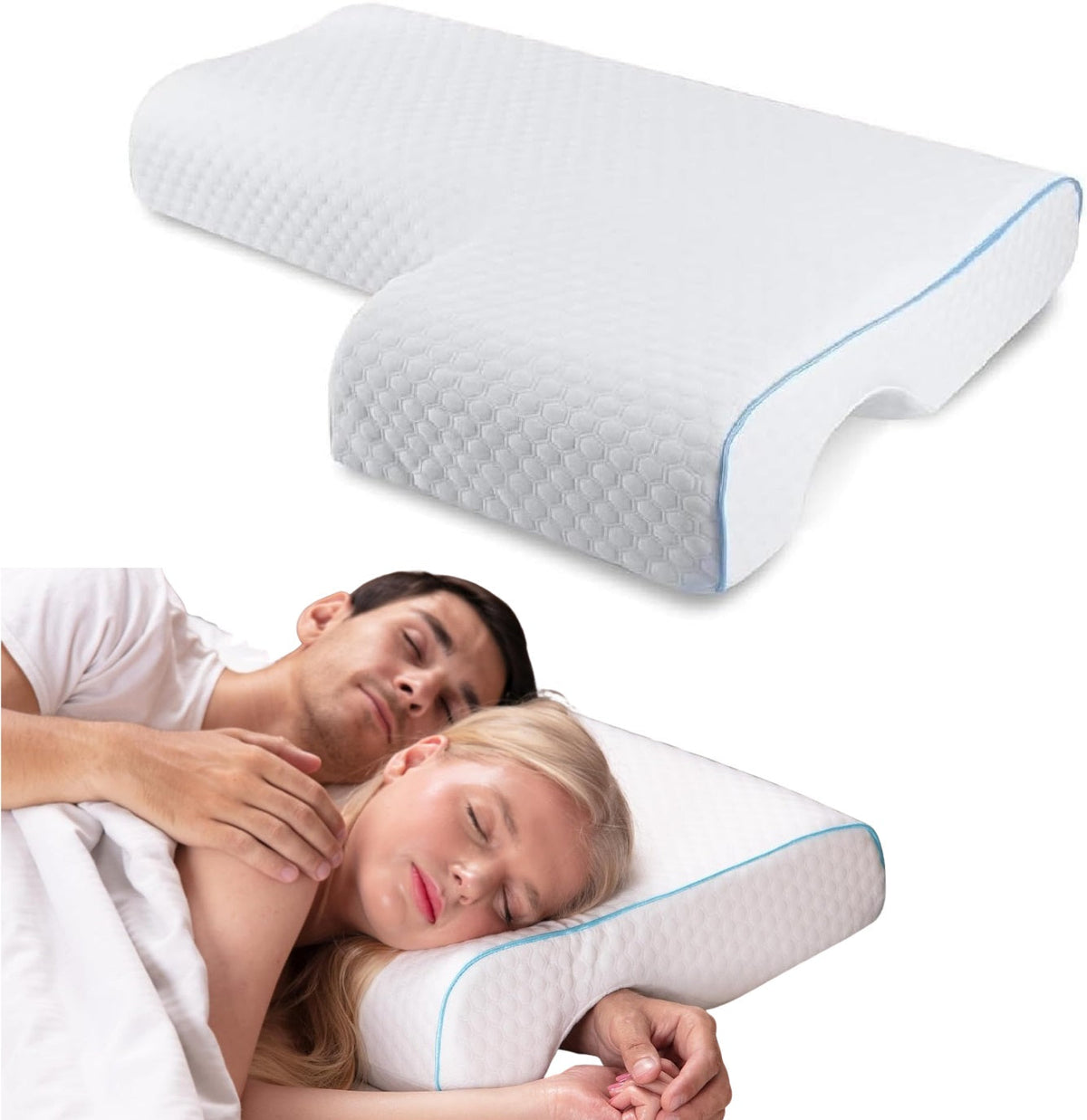 L-Shaped Arm Tunnel Pillow with Memory Foam and Breathable Knit Cover, Machine Washable